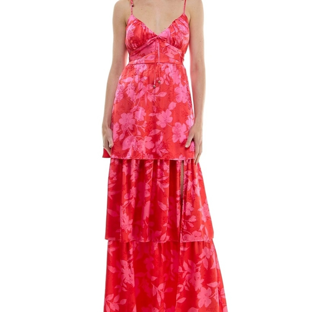 Crystal Doll Juniors' Floral Tie-Strap Tiered Maxi Dress